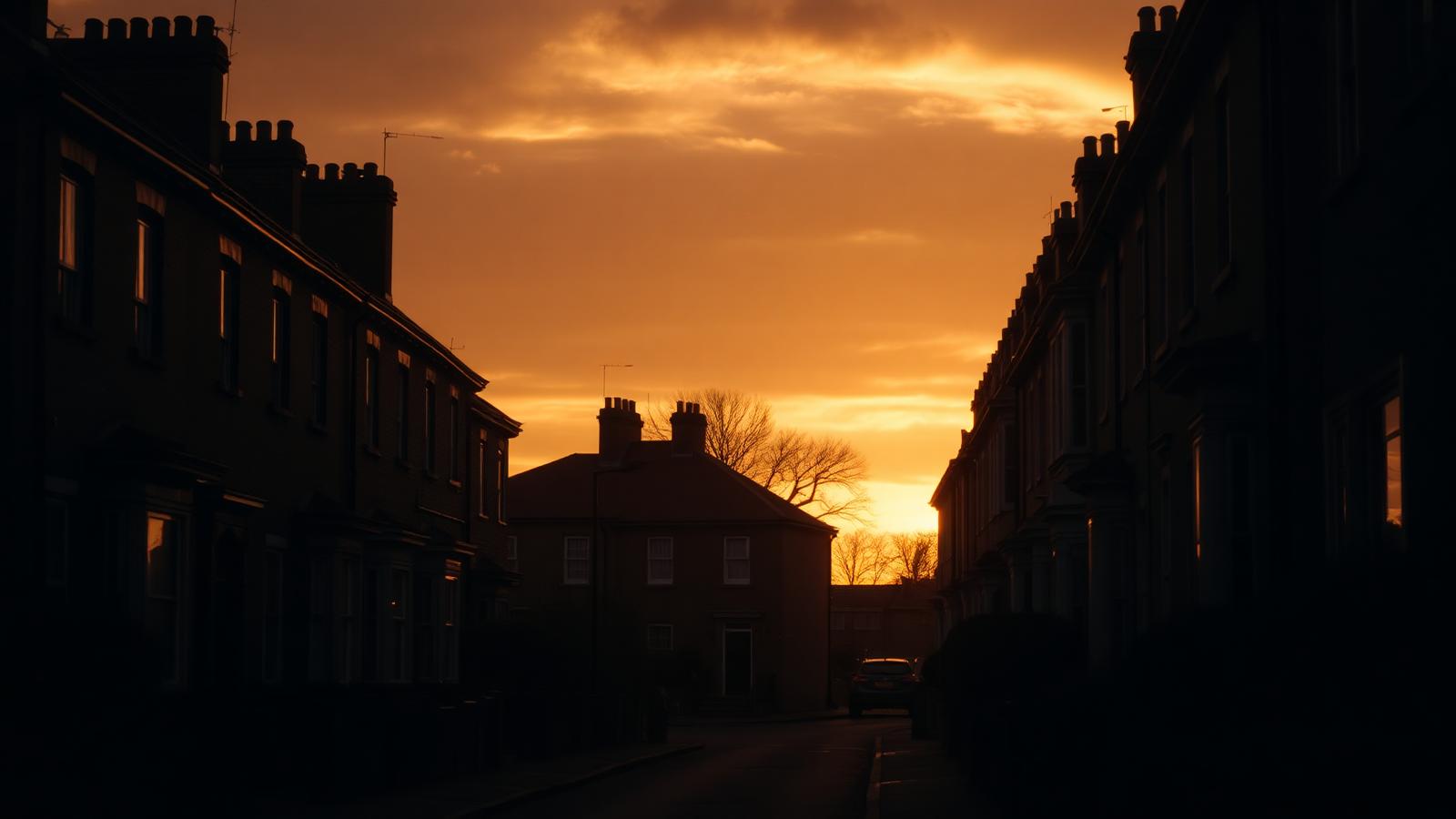 A UK terraced street at golden hour