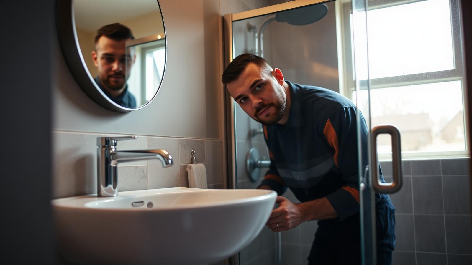 A bathroom fitter at work on a UK job
