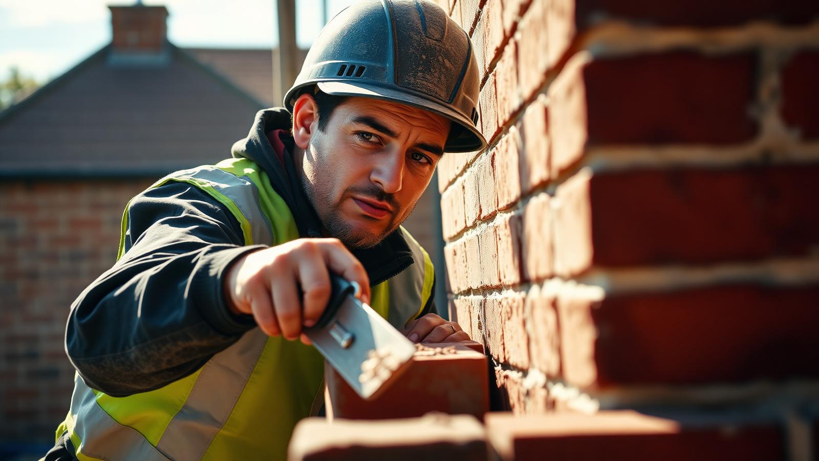 A bricklayer at work on a UK job