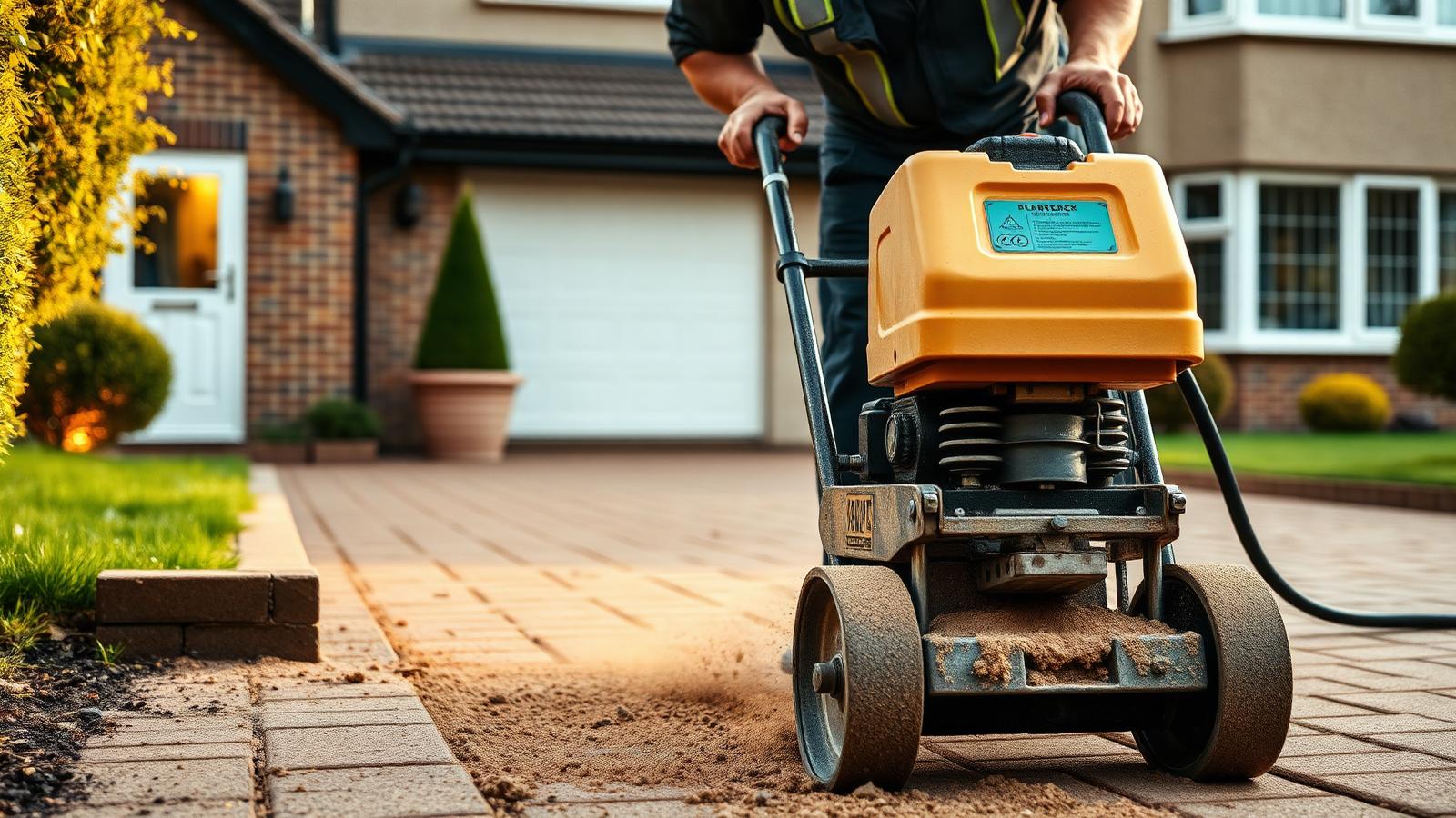 A driveway specialist at work on a UK job