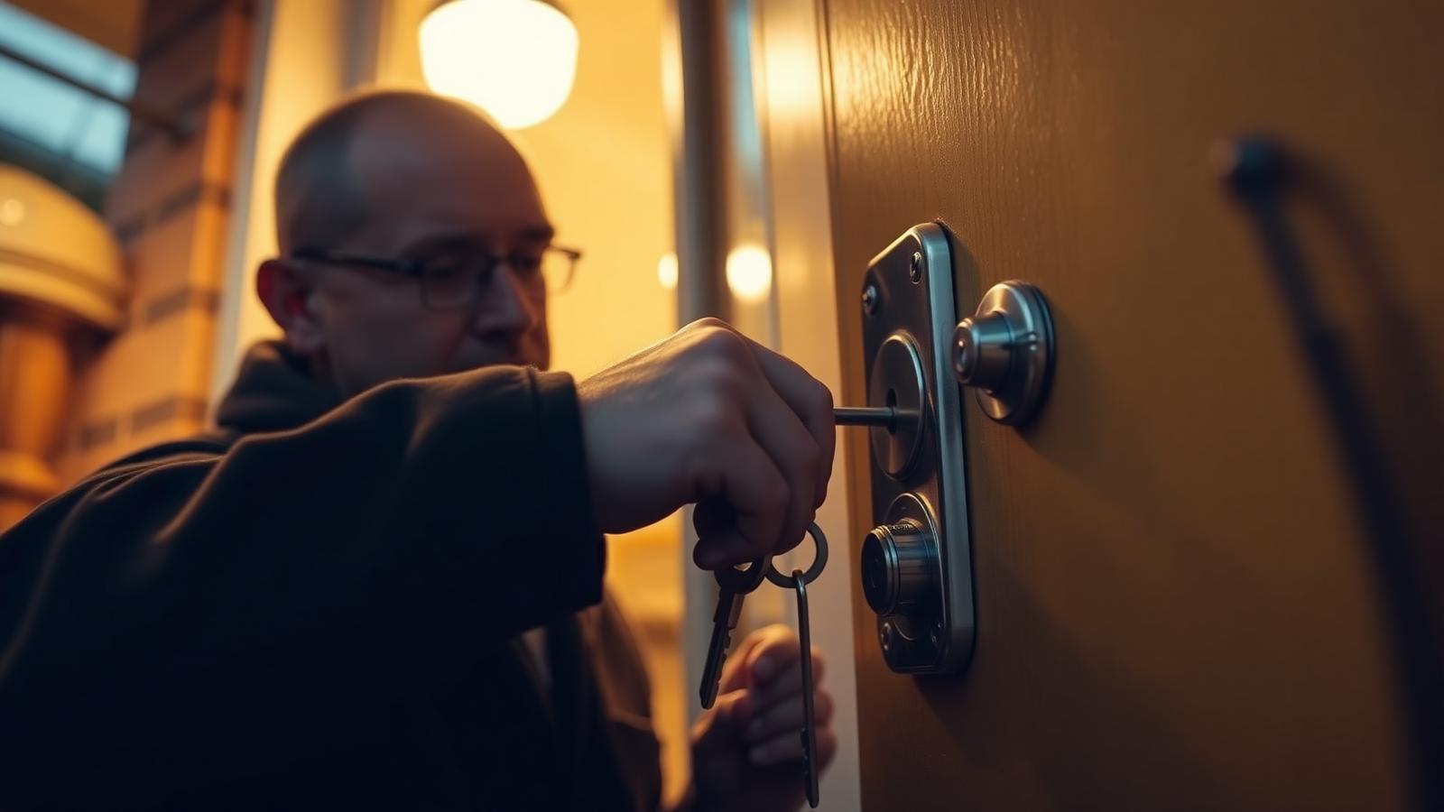 A locksmith at work on a UK job