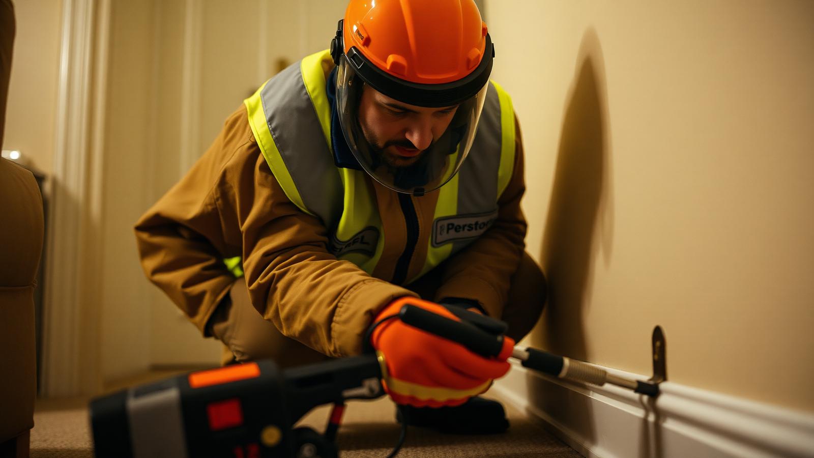 A pest control at work on a UK job