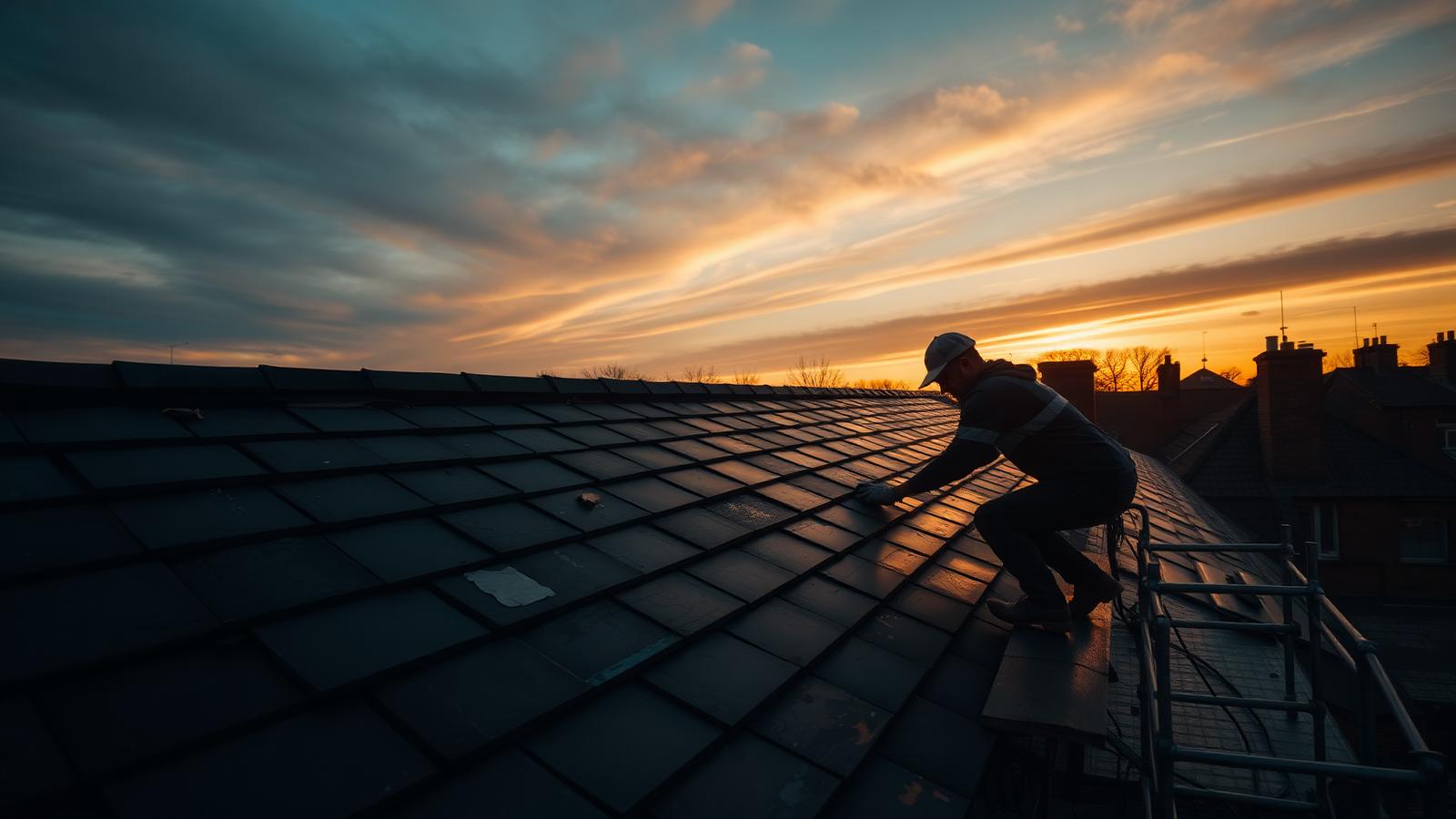 A roofer at work on a UK job