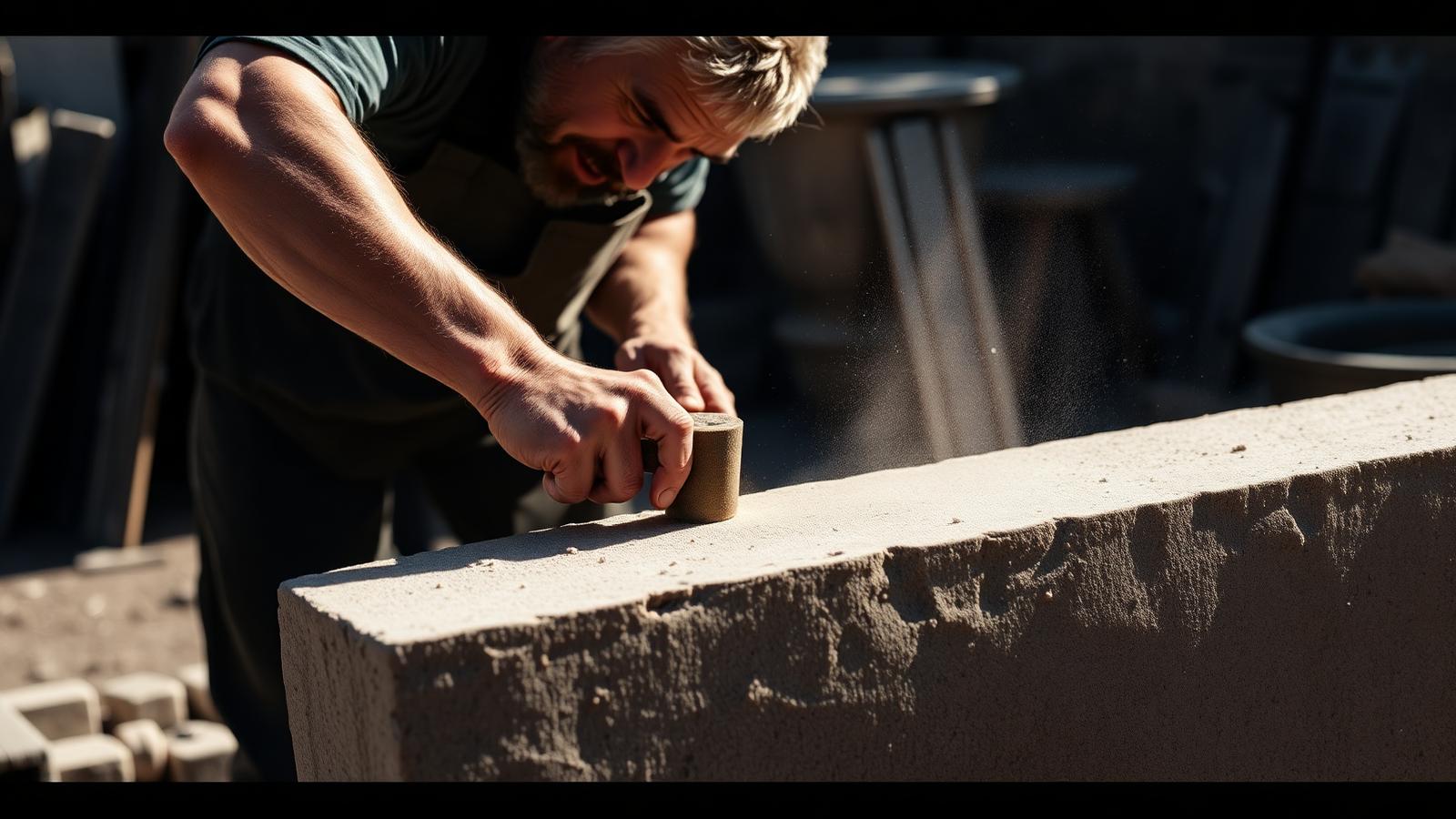 A stoneworker / stonemason at work on a UK job