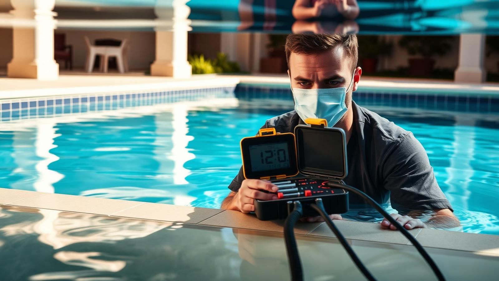 A swimming pool specialist at work on a UK job