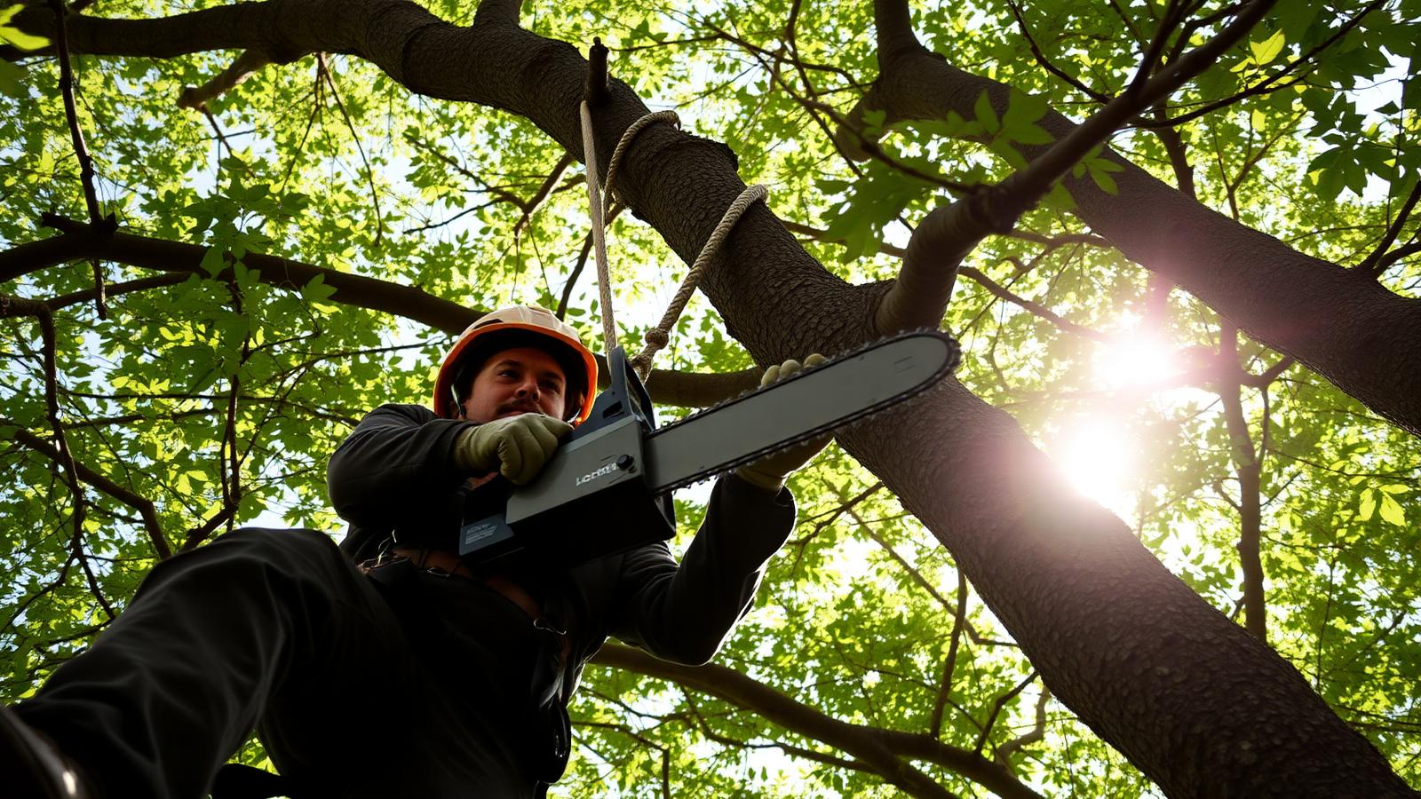 A tree surgeon at work on a UK job